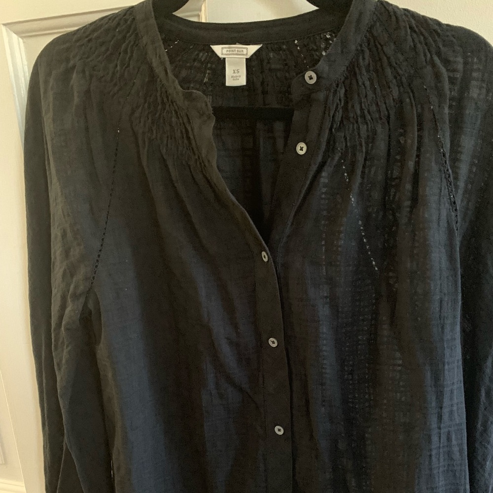 J.Crew Point Sur Cotton Black Button Down Top